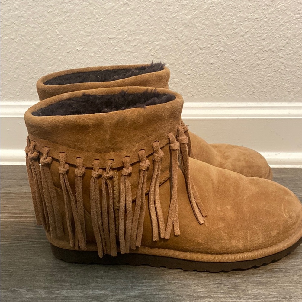 UGG Tan Fringe Winter Boots